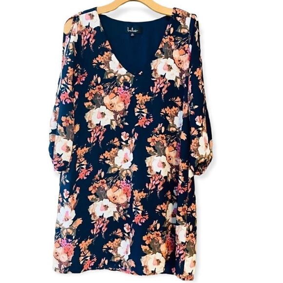 Lulu’s XS Blue Liberty Floral CottageCore Cold Shoulder Boho Flowy Dress - Picture 1 of 10